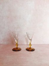 Load image into Gallery viewer, Vintage Yellow Stemmed Aperitif Glasses