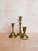 Load image into Gallery viewer, Mismatched Brass Candlestick Holders