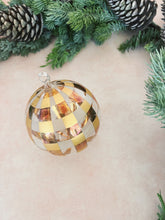 Load image into Gallery viewer, Gold Plaid Glass Ornament