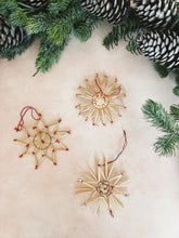 Load image into Gallery viewer, Set of 3 Scandinavian Straw Star Ornaments