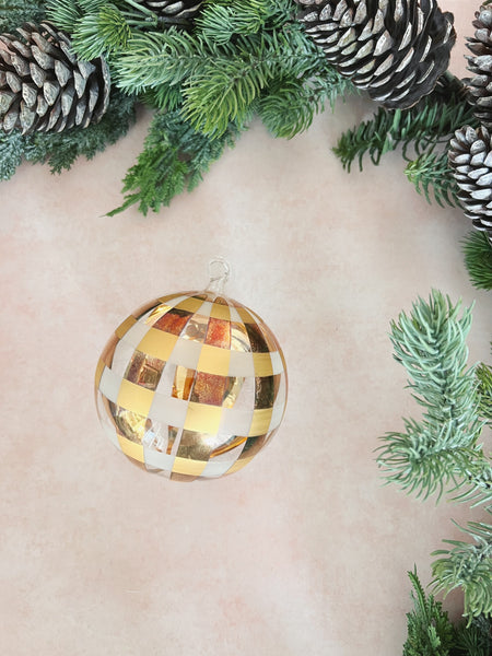 Gold Plaid Glass Ornament