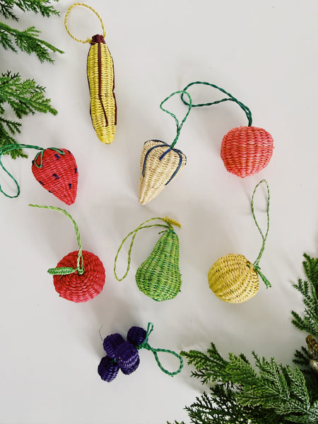 Set of 8 Rattan Fruit Ornaments