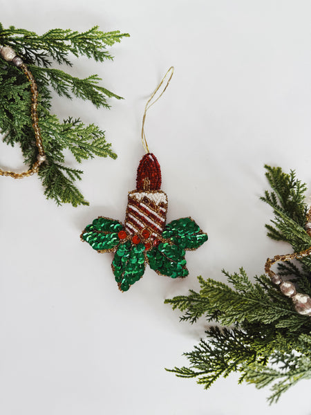 Beaded and Sequin Holiday Candle Ornament