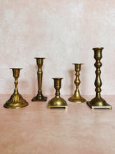 Load image into Gallery viewer, Mismatched Brass Candlestick Holders
