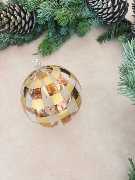 Gold Plaid Glass Ornament