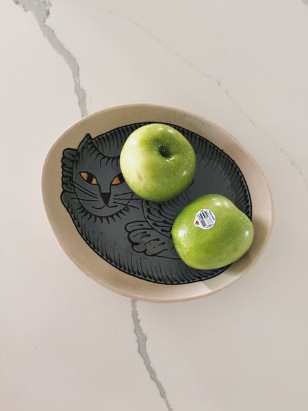 Large Gray Cat Serving Bowl
