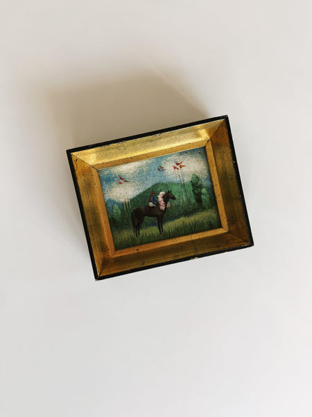 Vintage Small Horse and Jockey Oil Painting