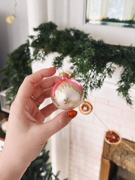 Pink, Gold, and White Glass Ball Ornament
