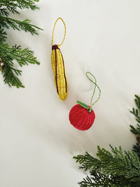 Set of 8 Rattan Fruit Ornaments