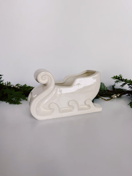 Vintage Haeger White Ceramic Sleigh