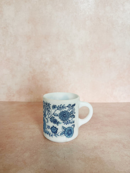 Blue Floral Milk Glass Mug