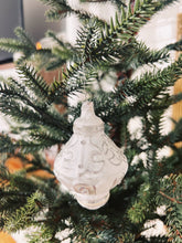 Load image into Gallery viewer, White Glass Ornament with Silver Detail
