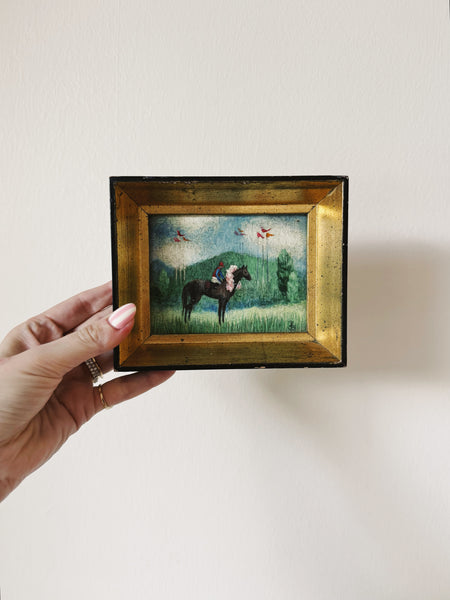 Vintage Small Horse and Jockey Oil Painting