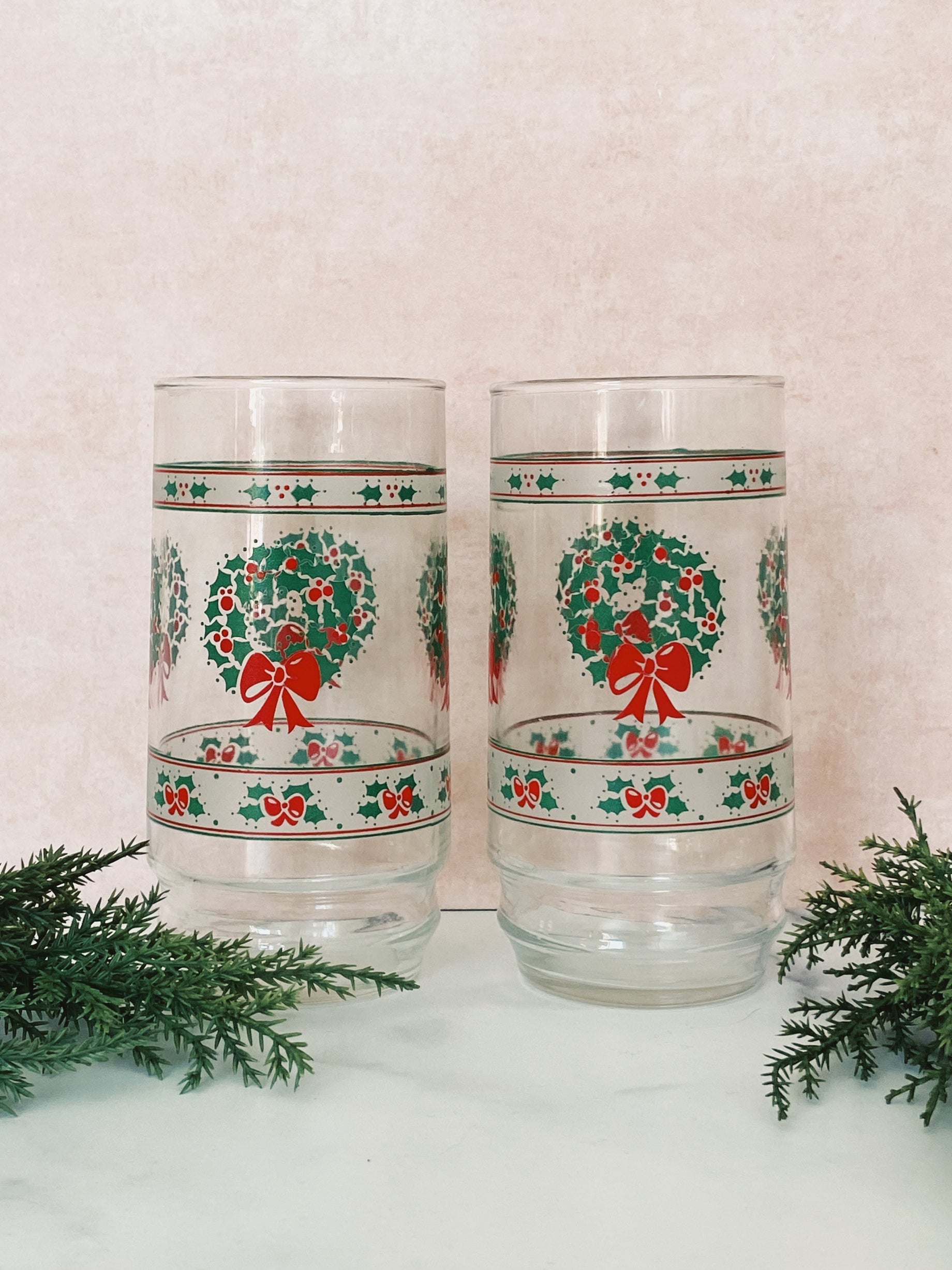 Pair of Christmas Wreath Glasses