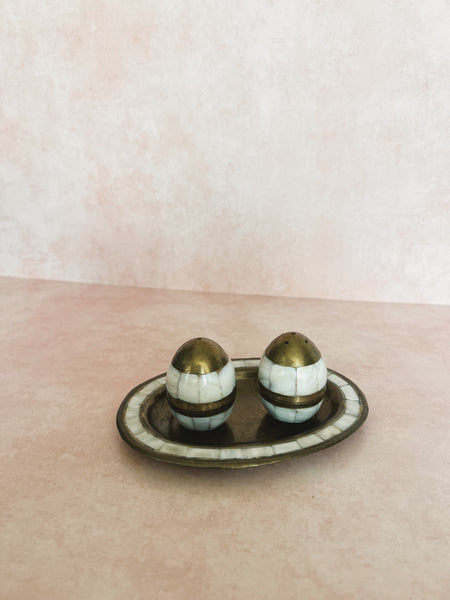 Brass and Mother of Pearl Shaker Set