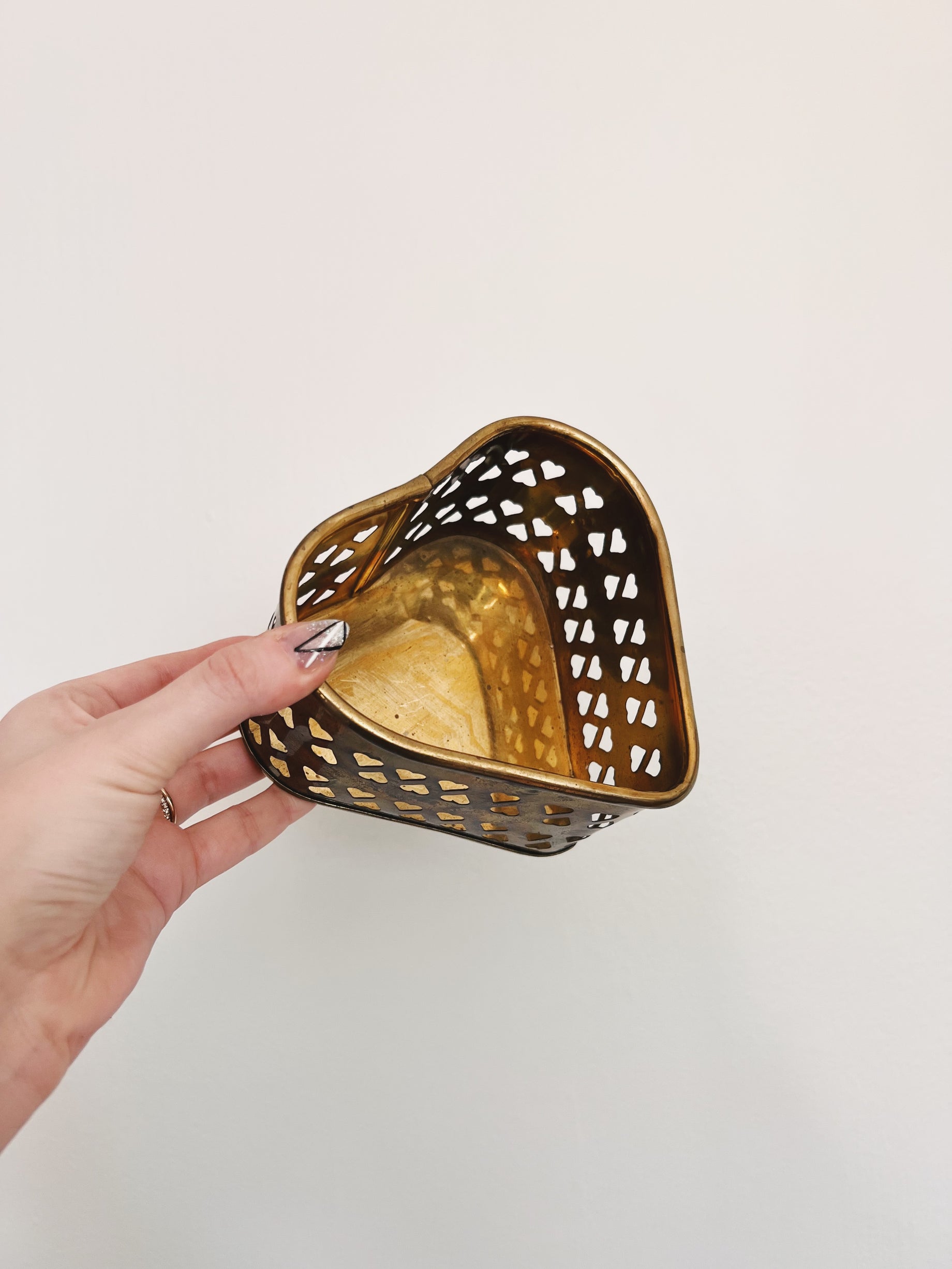 Brass Heart-Shaped Dish with Heart Cutouts
