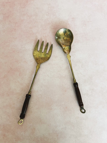 Brass and Wood Serving Utensils