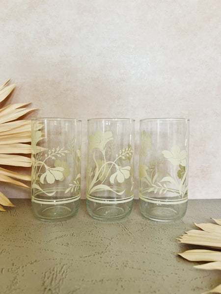 Set of 3 Cream Flower Glasses